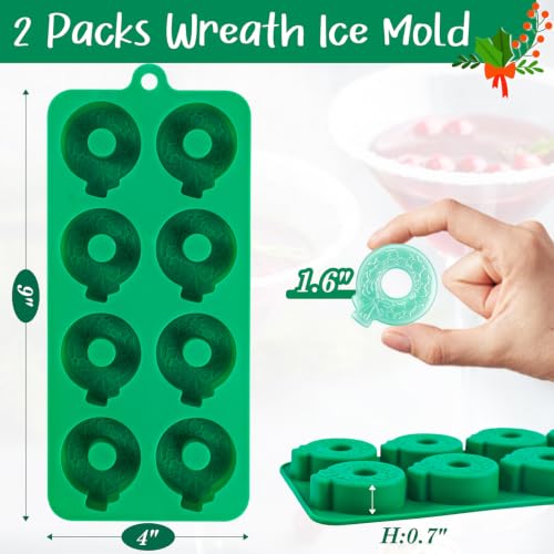 Webake Christmas Wreath Ice Cube Molds 2-Pack - Holiday Silicone Wreath Trays for Cocktails & Drinks