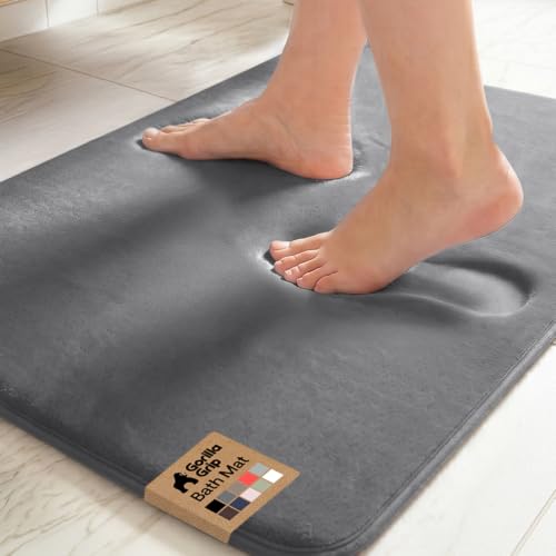 GORILLA GRIP Memory Foam Bath Rug - 24x17 Graphite Gray Absorbent Velvet Mat