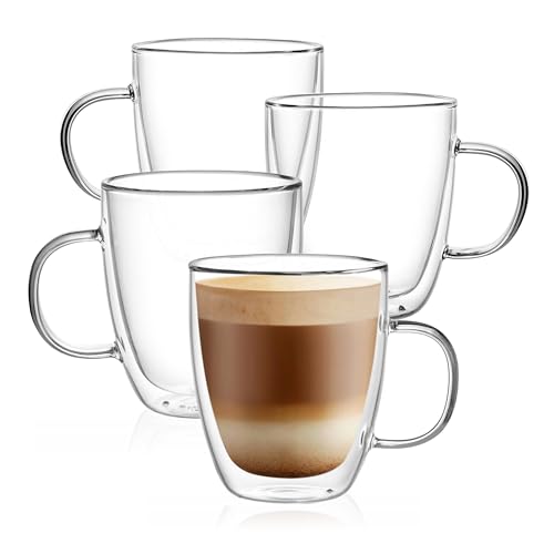 12oz Double Walled Glass Coffee Mug Set - Insulated Cappuccino & Tea Cups by CNGLASS