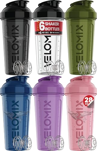 6 Pack 28oz Shaker Cups for Protein Shakes with Wire Whisk Balls