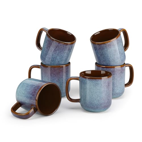 Vancasso Blue 12oz Ceramic Coffee Mugs Set of 6 - Unique Reactive Glaze, Dishwasher & Microwave Safe, Perfect for Hot Beverages