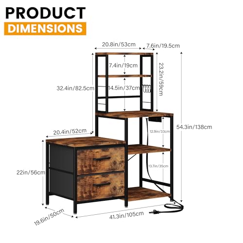 Mini Fridge Stand with Power Outlet, Coffee Bar Cabinet & Storage Shelves