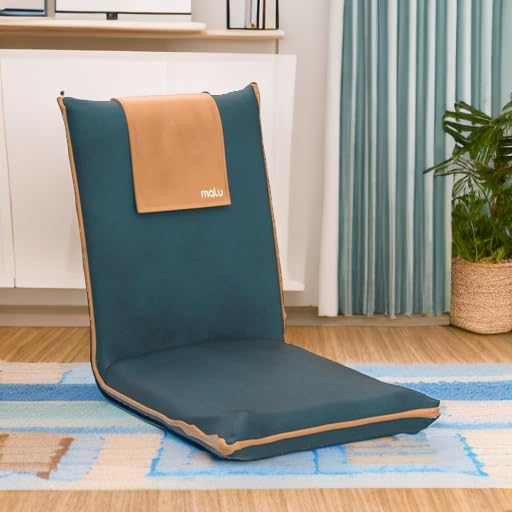 malu Portable Extra Large Padded Floor Chair w/Back Support – Japanese Meditation Cushion, Comfortable Folding Backrest, Removable Easy Wash Cover - Forest Green