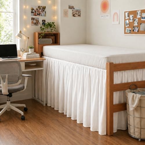 Twin XL Ruffled Dorm Bed Skirt - 32 Inch Extra Long Drop Dust Ruffle