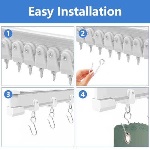 60-Piece Heavy Duty Ceiling Curtain Track Roller and S-Hook Set