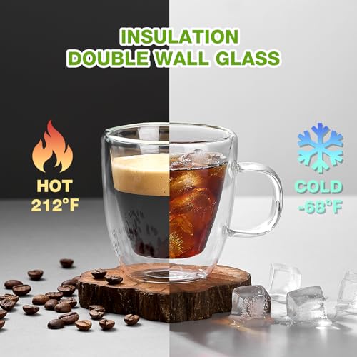 Mfacoy Double Wall Glass Espresso Cups Set of 2 - 5.4 oz Coffee Shots with Handle