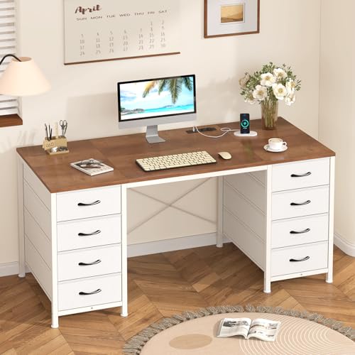 50-Inch Computer Desk with 8 Drawers and Integrated Power Outlets
