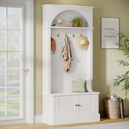 4-in-1 Entryway Hall Tree with Shoe Storage Bench and Coat Rack, 71-Inch