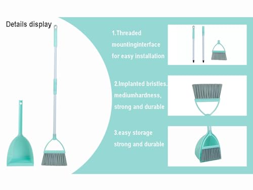 Kids Mini Broom and Dustpan Set - Pretend Play Housekeeping Toy (Light Blue)