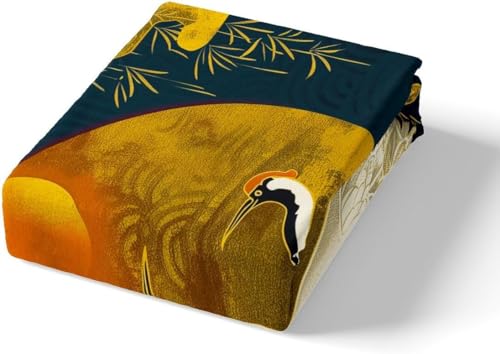 Japanese Crane and Cloud Duvet Cover Set, Queen Size 3-Piece Bedding