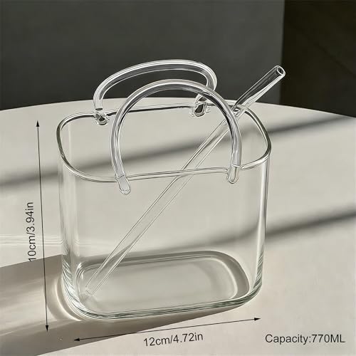 Handbag Shaped Glass Cup with Straw - 26oz Trendy Drinking Glass