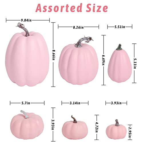 8-Piece Pink Artificial Pumpkin Set, Lifelike Foam Fall Table Decor