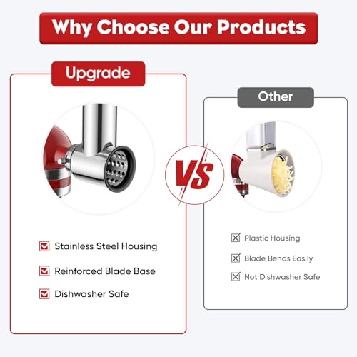 Stainless Steel Slicer and Shredder Attachment with 4 Blades