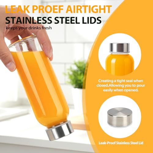 10 oz Glass Juice Bottles with Lids, 6 Pack – Leakproof Reusable Bottles