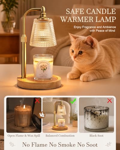 Dimmable Candle Warmer Lamp with Timer - Adjustable Height Wax Warmer