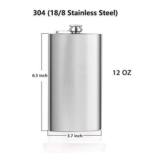 GENNISSY 10oz Silver Stainless Steel Hip Flask Leakproof with Funnel & Never Lose Cap Gift for Men Women