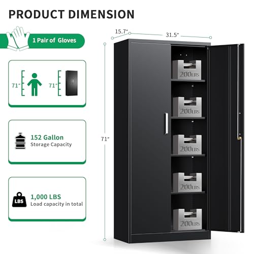 71-Inch Tall Metal Storage Cabinet with Locking Doors and Adjustable Shelves