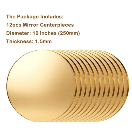 12 Pack 10-Inch Round Gold Acrylic Mirror Centerpieces for Tables