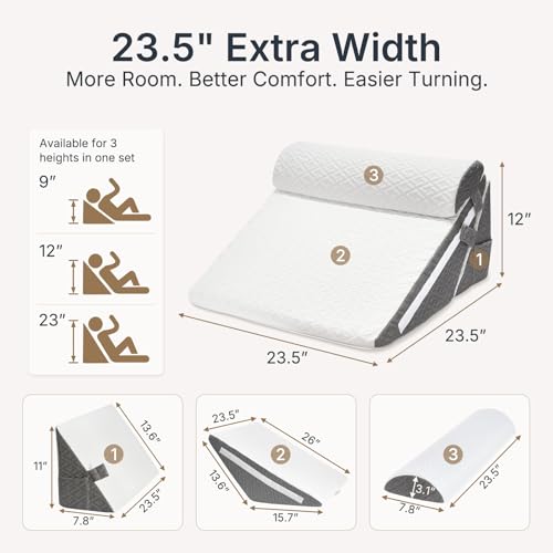 Adjustable Wedge Pillow Set - 3PC Memory Foam for Acid Reflux Relief