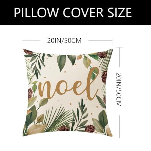 YOSICHY Christmas Pillow Covers 20x20 Set of 4 Green Linen Xmas Decor - Hidden Zipper