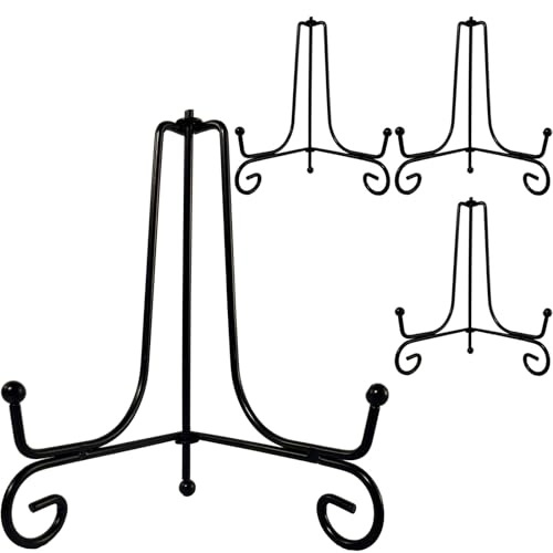 Black Metal Plate Display Stands (Set of 4) - 6 Inch Folding Easel Holders