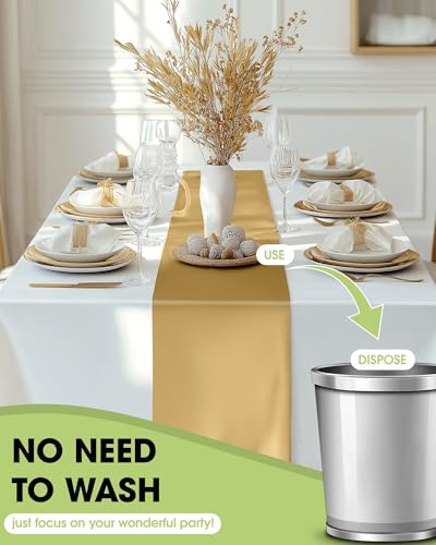 Gold Plastic Table Runners, 14 x 108 Inch Disposable Set - 10 Pack
