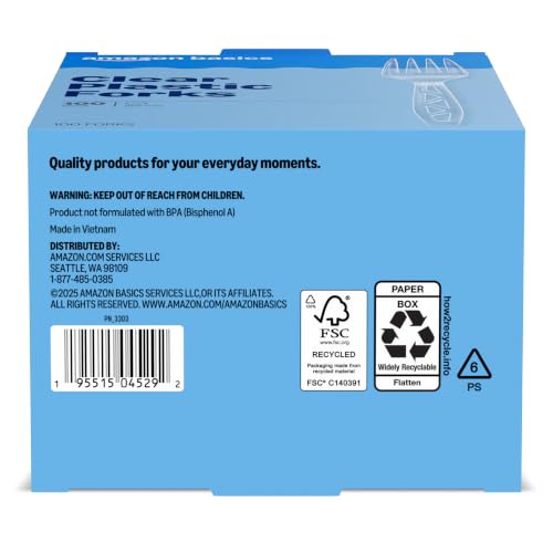 Amazon Basics Clear Plastic Forks, Heavy Duty Disposable Cutlery, 100 Count