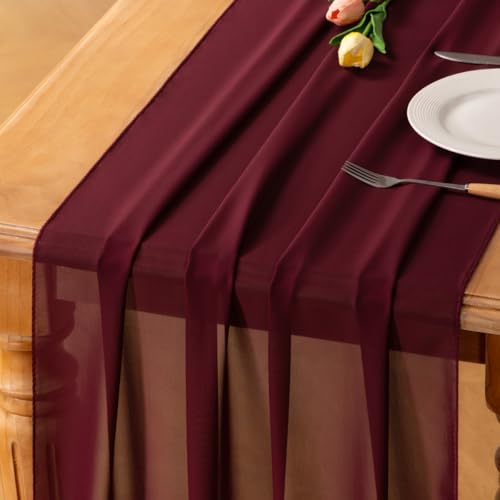Burgundy Chiffon Table Runner 29 x 120 Inch Rustic Wedding Decor