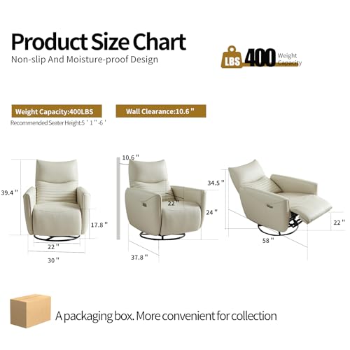 Power Recliner Glider Rocker Chair with 270° Swivel, Beige Leather