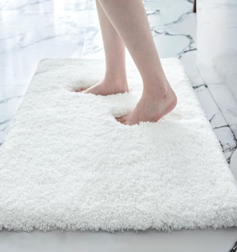 Disolla White Bathroom Rug 17x24 - Non-Slip Plush Bath Mat