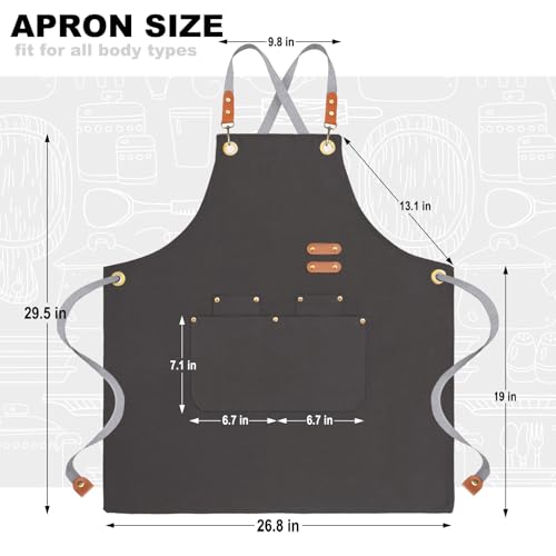 Unisex Chef Apron with Cross Back Straps and 4 Pockets for Kitchen Cooking