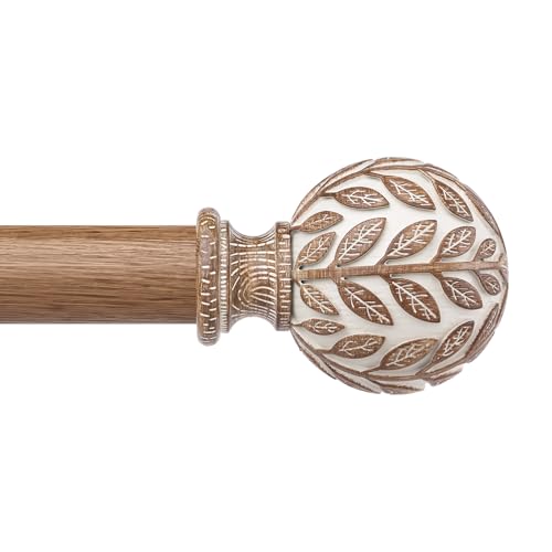 Boho Rustic Curtain Rod 36-91 Inch - Heavy Duty 1 Inch Rod with Leaf Finials