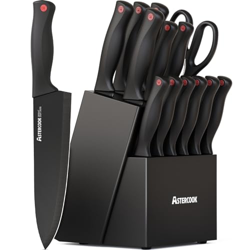15-Piece German Stainless Steel Kitchen Knife Set with Block & Sharpener