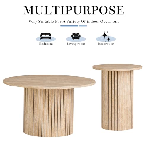 Round Nesting Coffee Table Set of 2, Modern Wood Accent Tables for Living Room