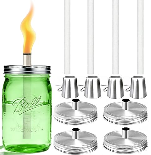 Mason Jar Tabletop Torch Kit - 4 Pack with Stainless Steel Lids