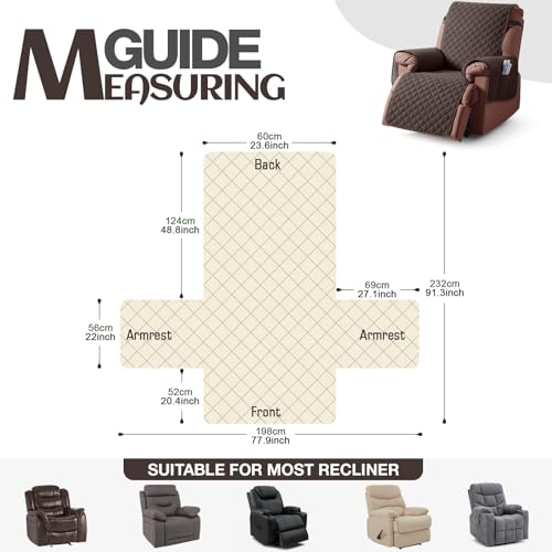 Waterproof Recliner Chair Cover for Pets - Anti-Slip Furniture Protector (23.6", Chocolate)