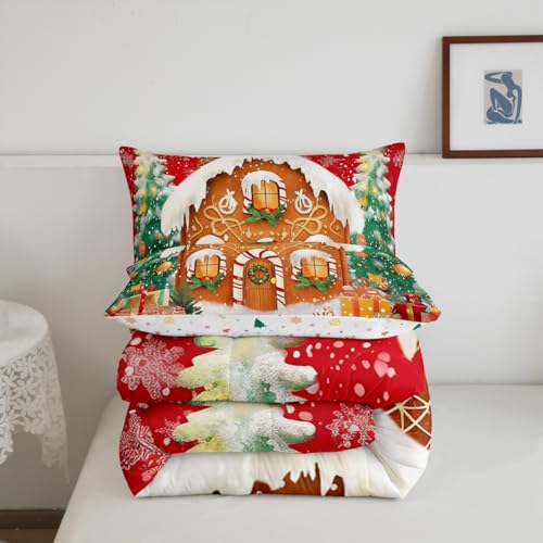 Feelyou Red Christmas Bedding Set Twin - 1 Comforter 68x90 + 1 Pillowcase 20x30