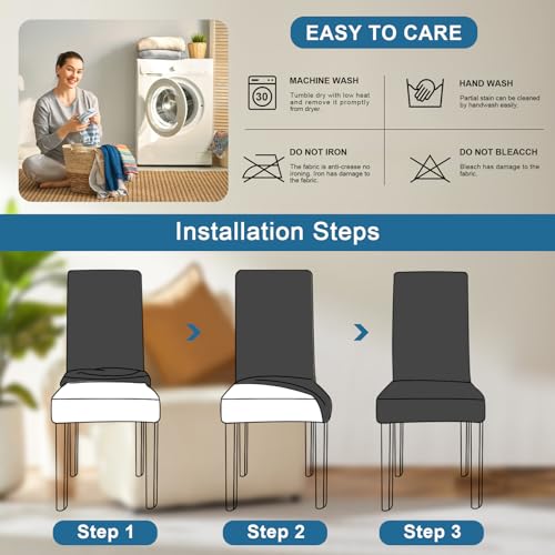 Stretch Dining Chair Covers Set of 6 - Washable Slipcovers for Protection