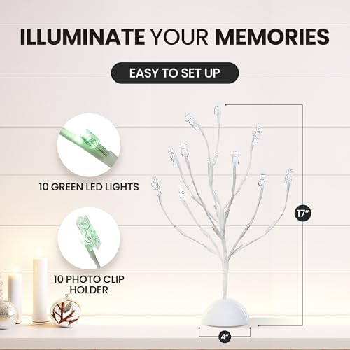 17-Inch LED Money Tree Gift Card Holder with 10 Clips, White Tabletop Stand