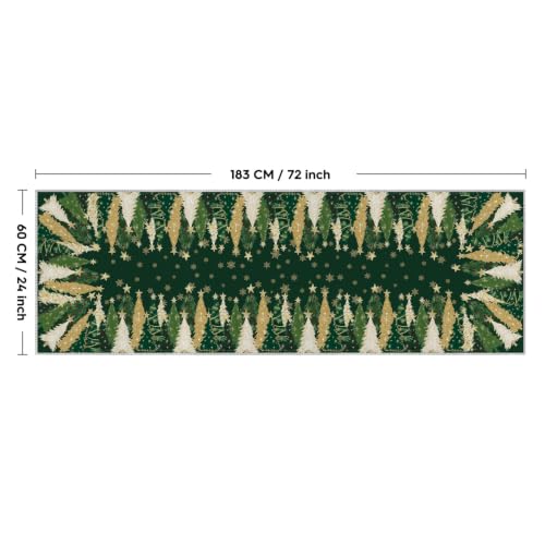 Artoid Mode 2' x 6' Green Xmas Tree Snowflake Runner Rug – Non-Slip, Washable Hallway/Bedroom Decor