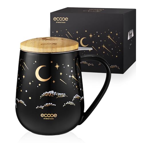 Ecooe White Ceramic Tea Infuser Mug 20.3oz with Stainless Steel Filter & Lid