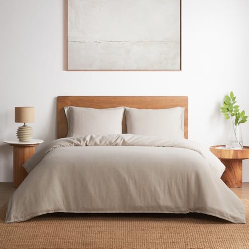 100% French Linen Duvet Cover Set - 3 Piece King Bedding with Zipper & Ties