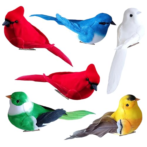 DALJIAFA 6 Pack Christmas Red Cardinal Birds Clip-On Decorations - Mixed Colors