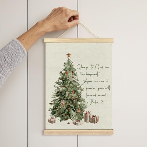 BCUANGD Christmas Tree Wall Art Christian Scripture Wall Decor with Wood Frame Winter-1, 12x16 Inches