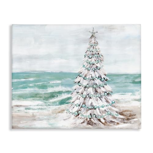 Snowy Christmas Tree Beach Canvas Wall Art - 16 x 20 in, Stretched Gallery Wrap