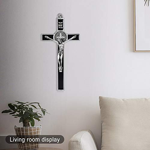 7-Inch St. Benedict Crucifix Wall Cross - Black Enamel Metal Wall Art