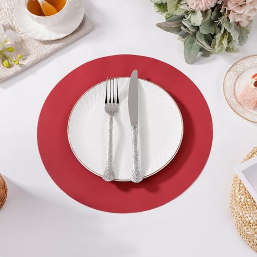 SHACOS 100 Pack 13 Inch Dark Red Disposable Round Placemats for Events - 2 Pack