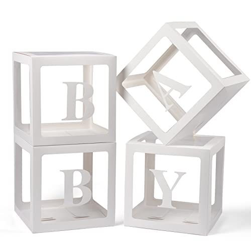 Transparent Baby Shower Balloon Boxes with Letters - 4 Pack (White)