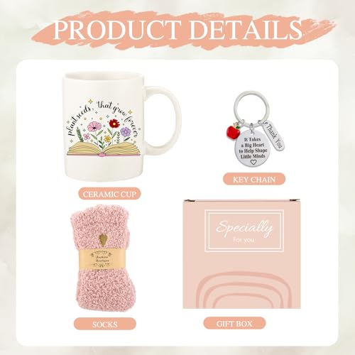 DHQH Teacher Appreciation Gift Set with 11oz Coffee Mug, Keychain & Socks - Teacher Box-Seta