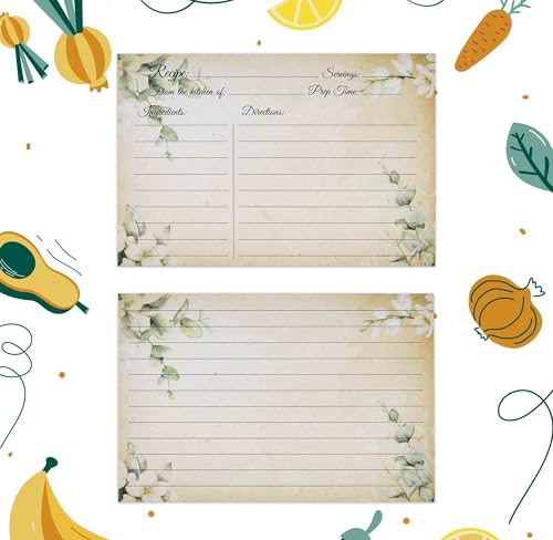 60 Pack Floral Recipe Cards - 4x6 Eucalyptus Botanical Kitchen Note Cards